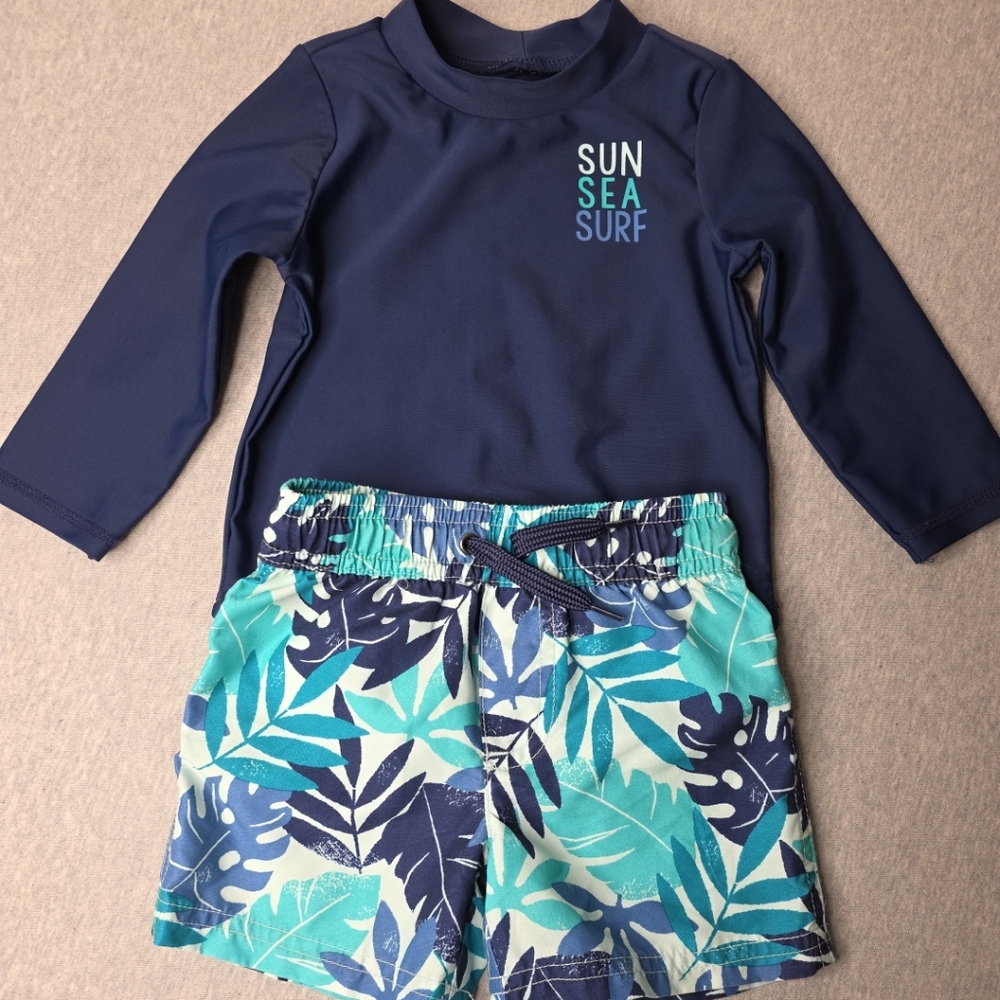 Simple Joys By Carters Blue Rashguard Swim Set 12M